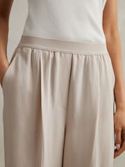 Reiss Oatmeal Vera Petite Lyocell-Linen Wide Leg Trousers - Image 4 of 7
