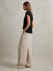 Reiss Oatmeal Vera Petite Lyocell-Linen Wide Leg Trousers - Image 5 of 7