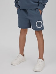 Reiss Airforce Blue Ridley 9-13 yrs Cotton Motif Sweat Shorts - Image 1 of 4