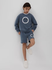 Reiss Airforce Blue Ridley 9-13 yrs Cotton Motif Sweat Shorts - Image 3 of 4