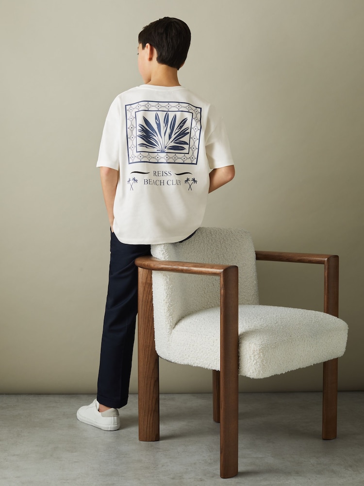 Reiss Ecru/Blue Sennen 3-9 yrs Oversized Cotton Motif Shirt - Image 1 of 4