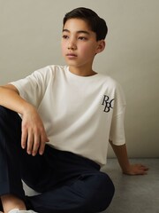 Reiss Ecru/Blue Sennen 3-9 yrs Oversized Cotton Motif Shirt - Image 3 of 4