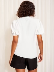 Friends Like These Ivory White Short Sleeve Bow Front Crepe Blouse - Image 4 of 4