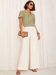 Friends Like These Green Short Sleeve Bow Front Crepe Blouse - Image 3 of 4