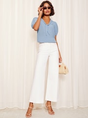 Friends Like These Navy Blue Short Sleeve Bow Front Crepe Blouse - Image 3 of 4