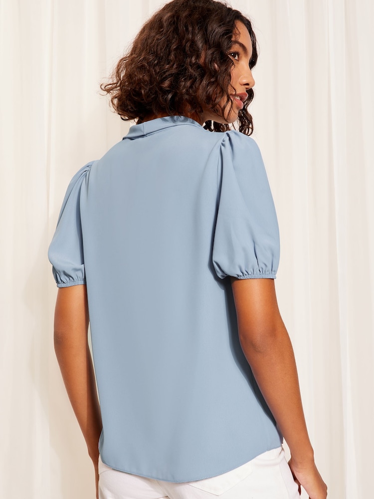 Friends Like These Navy Blue Short Sleeve Bow Front Crepe Blouse - Image 4 of 4 Friends Like These Navy Blue Short Sleeve Bow Front Crepe Blouse - Image 4 of 4