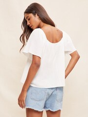 Friends Like These Muslin White Square Neck Flutter Sleeve Blouse - Image 4 of 4