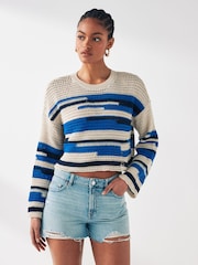 ONLY Cream Crochet Lightweight Knitted Stripe Dye Jumper - Image 2 of 6