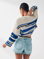 ONLY Cream Crochet Lightweight Knitted Stripe Dye Jumper - Image 3 of 6