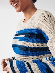 ONLY Cream Crochet Lightweight Knitted Stripe Dye Jumper - Image 4 of 6