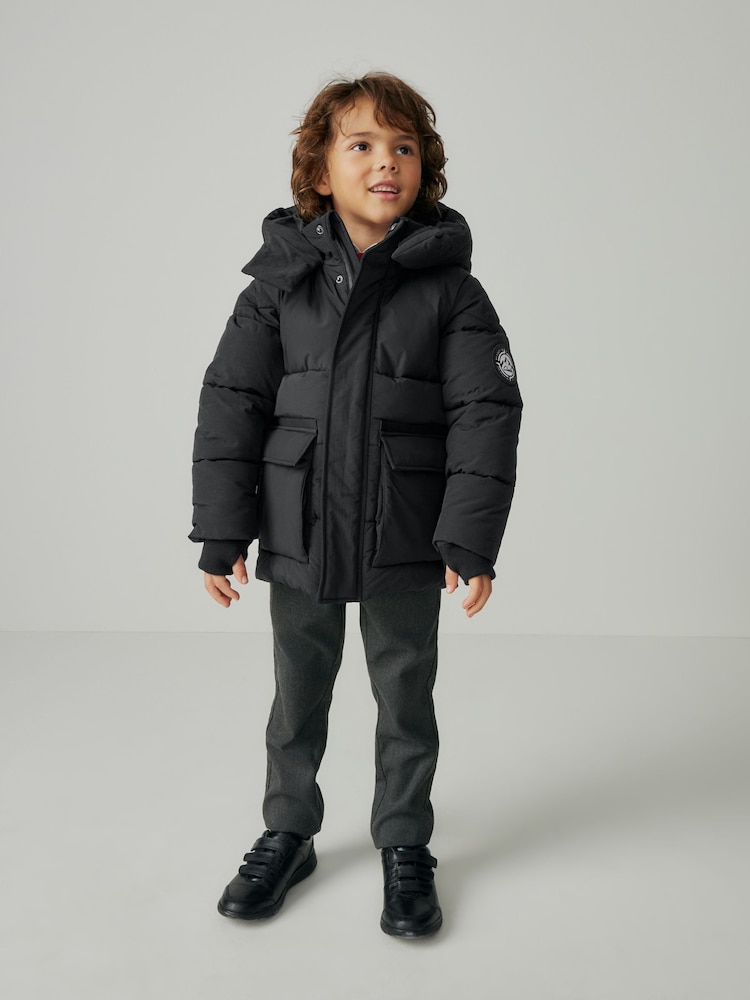Clarks Black Boys Padded Hooded Coat - Image 1 of 16