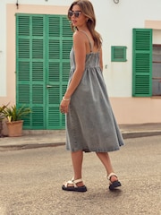 Pink Denim Button 100% Cotton Through Midi Summer Dress - Image 3 of 7