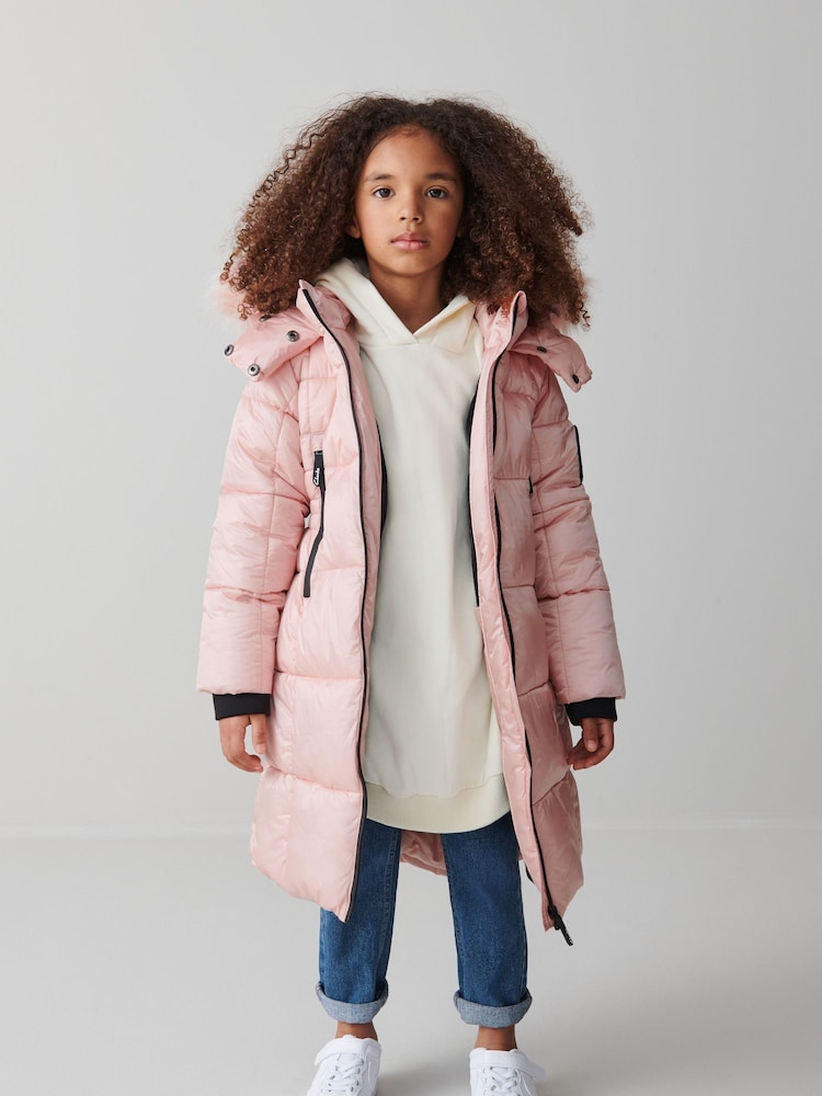 Clarks Pink Girls Longline Padded Coat - Image 2 of 11