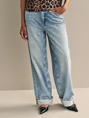 Mid Blue Turn Up Baggy 100% Cotton Jeans - Image 2 of 6