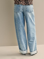 Mid Blue Turn Up Baggy 100% Cotton Jeans - Image 3 of 6