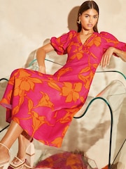 Pink - Lipsy Midaxi-Kleid mit Puffärmeln und Bindeband am Rücken - Bild 1 von 4