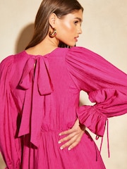 Lipsy Pink Long Sleeve Tie Back Mini Dress - Image 2 of 4