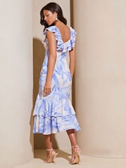Lipsy White Strappy Ruffle Tiered Printed Midi Dress - Image 2 of 4
