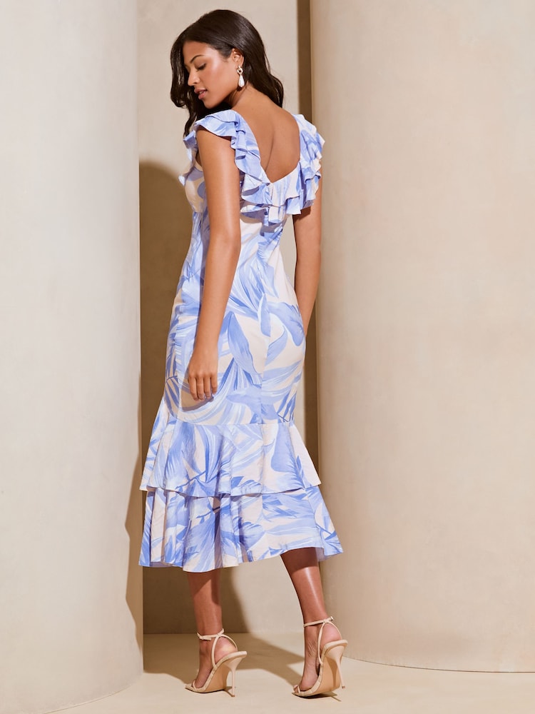 Lipsy White Strappy Ruffle Tiered Printed Midi Dress - Image 2 of 4