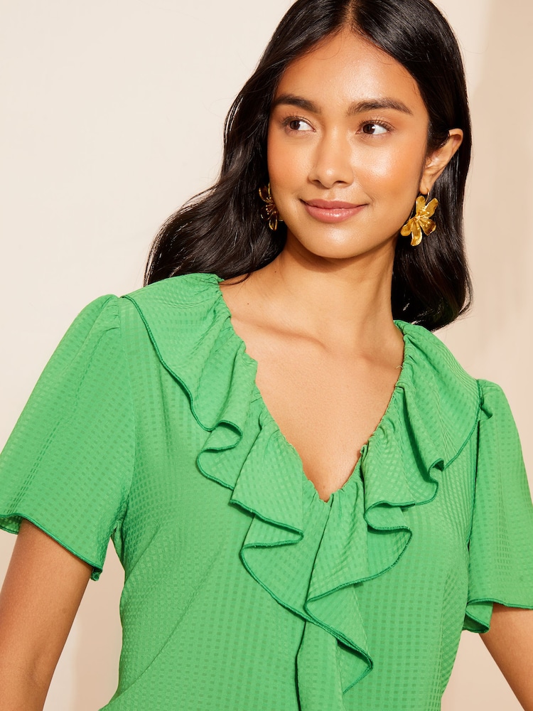 Friends Like These Seersucker Lime Ruffle Front Puff Sleeve Blouse - Image 2 of 4 Friends Like These Seersucker Lime Ruffle Front Puff Sleeve Blouse - Image 2 of 4