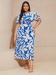 Lipsy Blue Curve Cross Front Underbust Jersey Midi Dress - Image 1 of 4