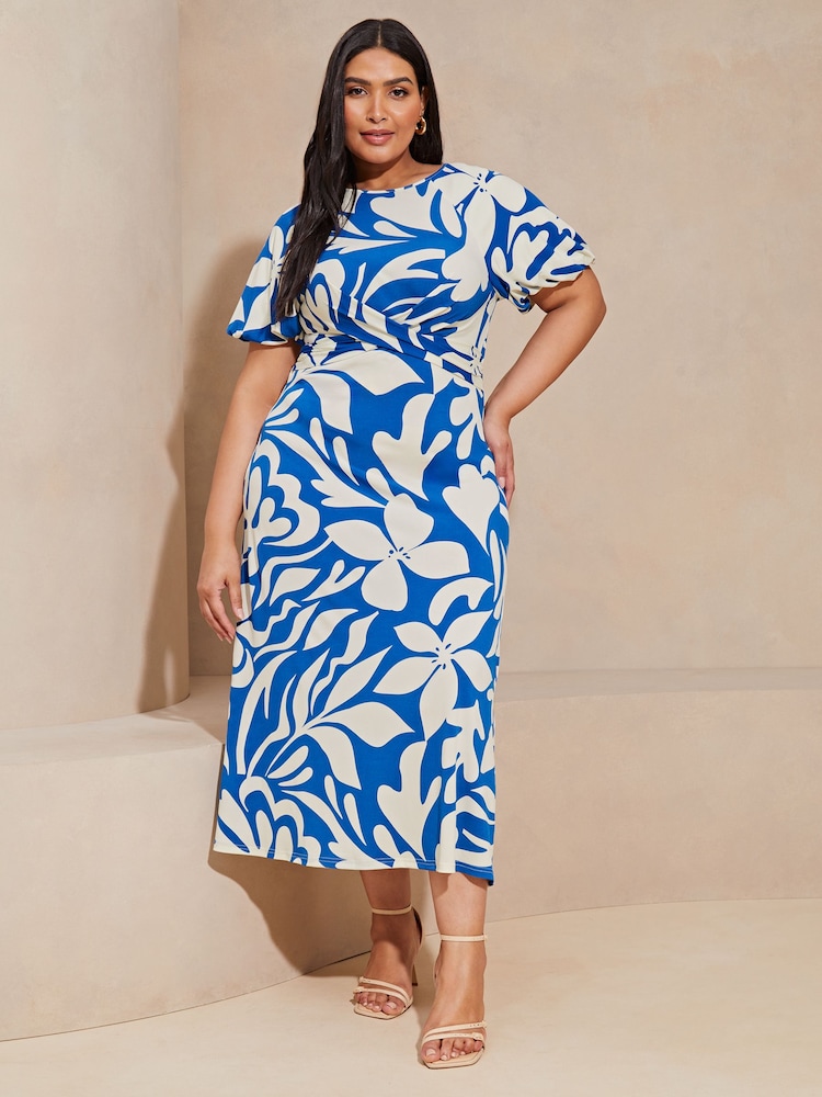Lipsy Blue Curve Cross Front Underbust Jersey Midi Dress - Image 1 of 4