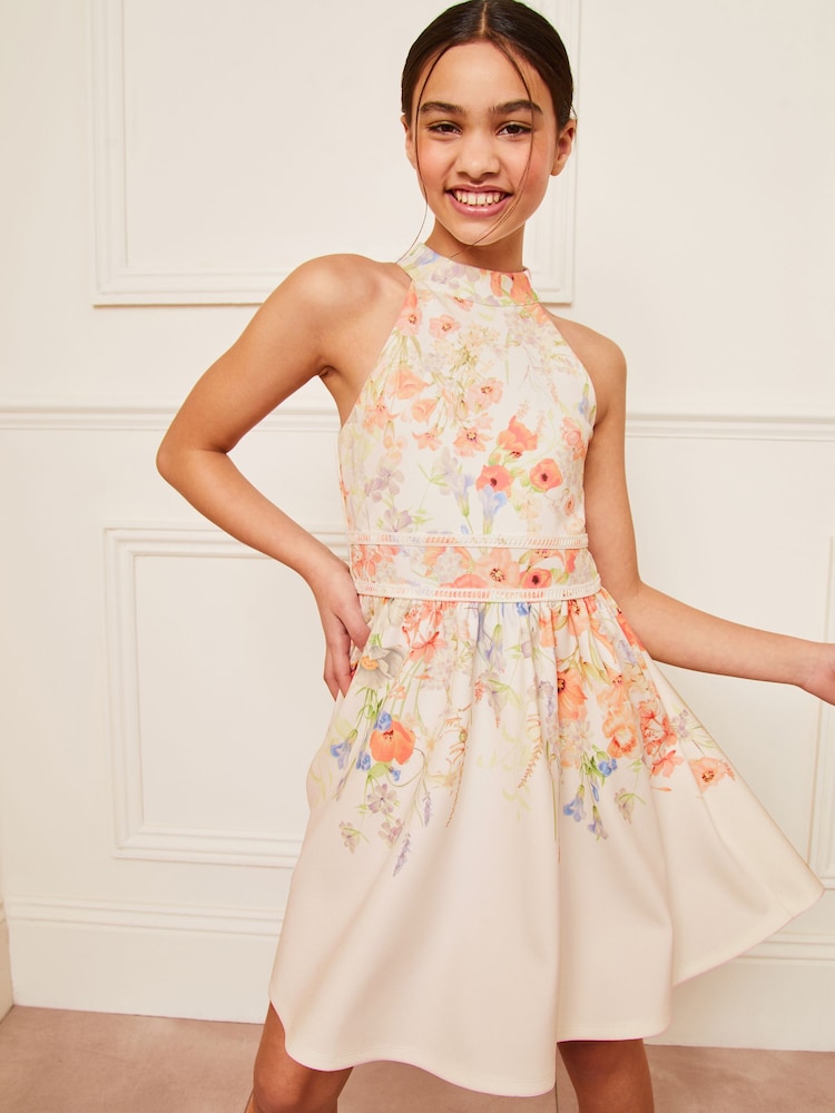 Lipsy Cream Floral Halter Scuba Occasion Dress (5-16yrs) - Image 1 of 4 Lipsy Cream Floral Halter Scuba Occasion Dress (5-16yrs) - Image 1 of 4
