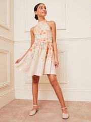 Lipsy Cream Floral Halter Scuba Occasion Dress (5-16yrs) - Image 3 of 4