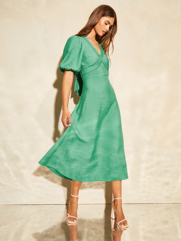 Lipsy Green Puff Sleeve Tie Back Midaxi Dress - Image 4 of 4 Lipsy Green Puff Sleeve Tie Back Midaxi Dress - Image 4 of 4