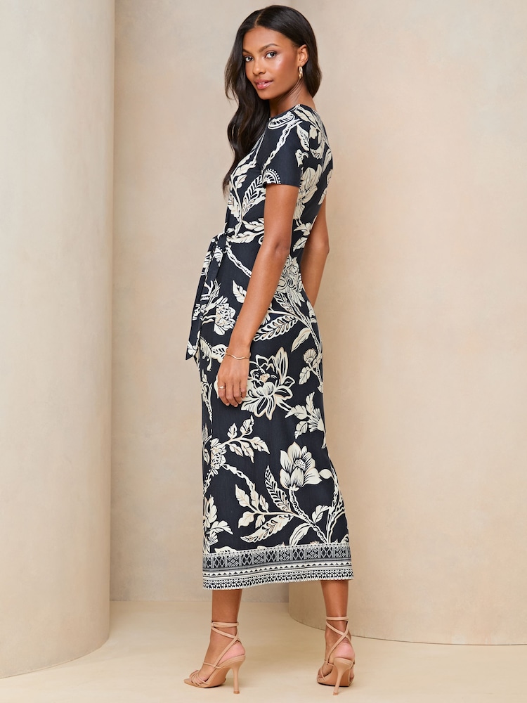 Lipsy Navy Blue Floral Petite Short Sleeve Tie Side Maxi Dress - Image 2 of 4 Lipsy Navy Blue Floral Petite Short Sleeve Tie Side Maxi Dress - Image 2 of 4
