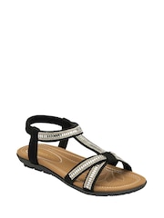 Lotus Black Open-Toe Flat Sandals - Image 1 of 4