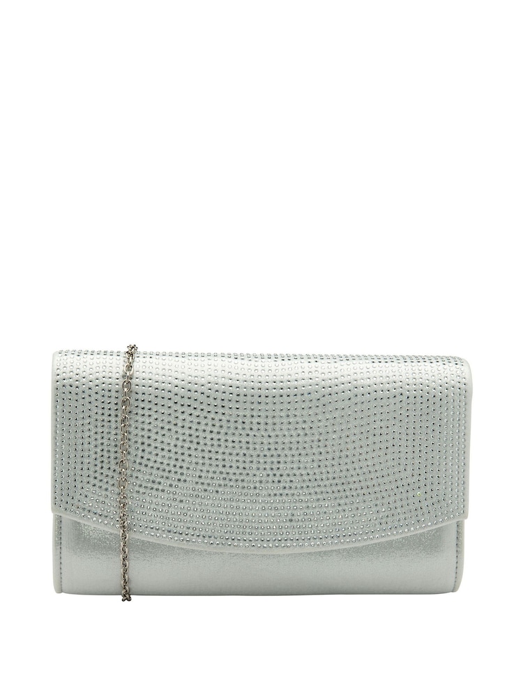 Lotus Silver Clutch Bag With Chain - Image 1 of 4