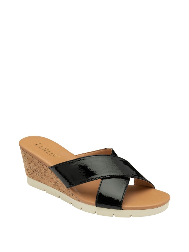 Lotus Black Mule Wedge Sandals - Image 1 of 4
