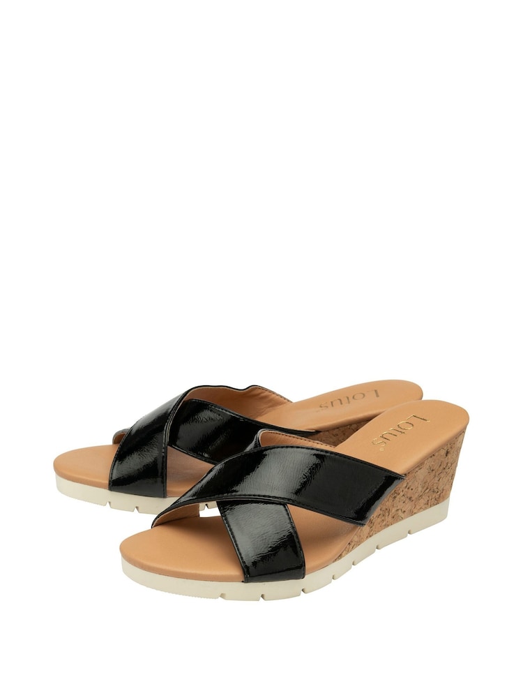 Lotus Black Mule Wedge Sandals - Image 2 of 4