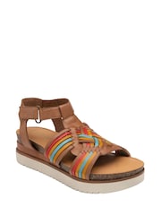 Lotus Brown Leather Flatform Sandals - Image 1 of 4