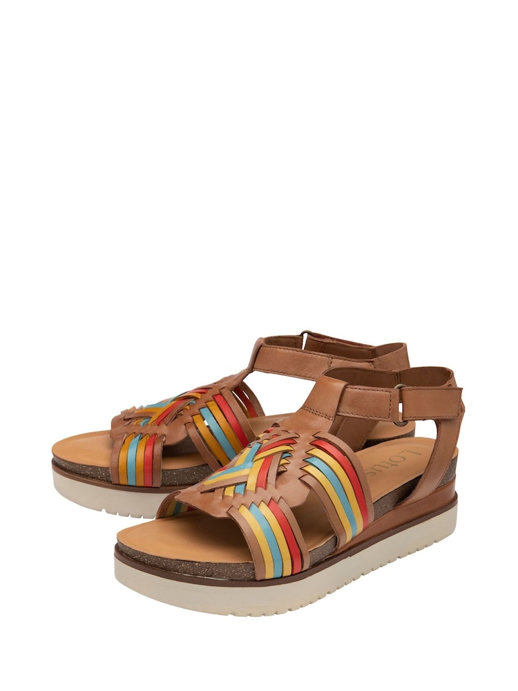 Lotus Brown Leather Flatform Sandals - Image 2 of 4