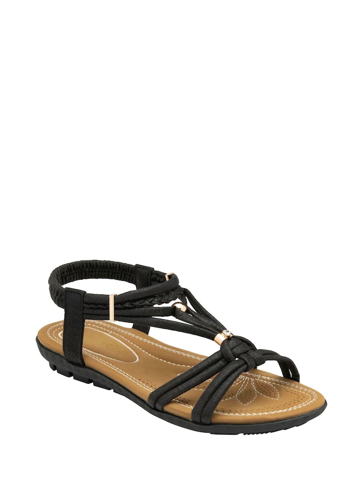 Lotus Black Open-Toe Flat Sandals - Image 1 of 4 Lotus Black Open-Toe Flat Sandals - Image 1 of 4