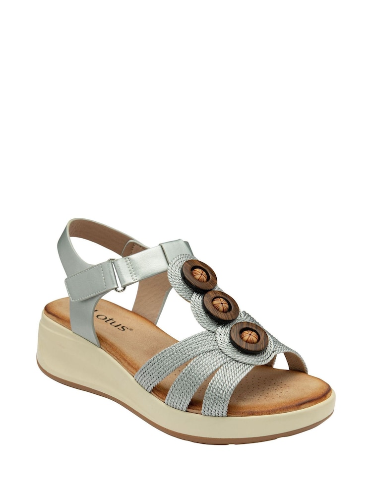 Lotus Silver Open-Toe Heeled Sandals - Image 1 of 4