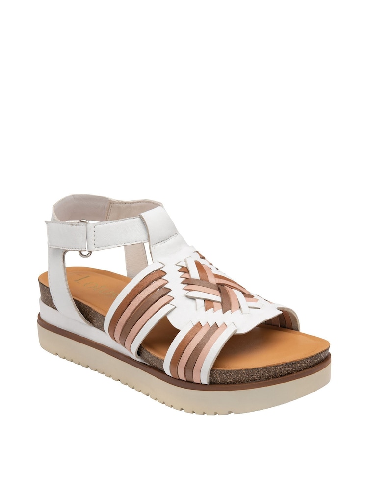 Lotus White Leather Flatform Sandals - Image 1 of 4