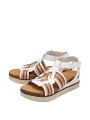 Lotus White Leather Flatform Sandals - Image 2 of 4