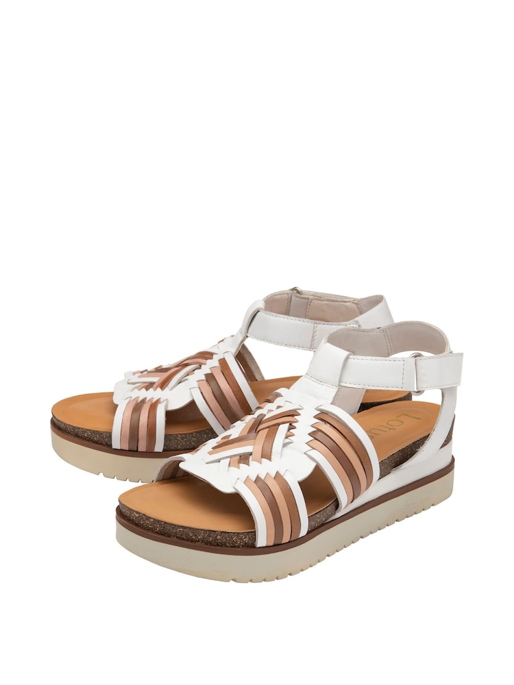 Lotus White Leather Flatform Sandals - Image 2 of 4