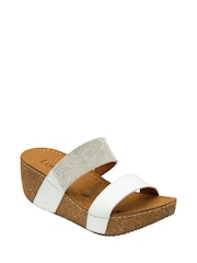 Lotus White/Brown Mule Wedge Sandals - Image 1 of 4