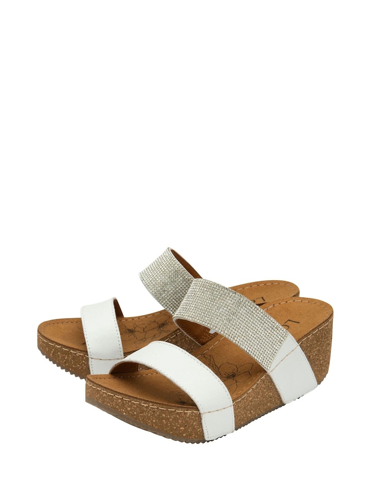 Lotus White/Brown Mule Wedge Sandals - Image 2 of 4