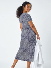 Roman Blue Aztec Print Midi Dress - Image 3 of 5