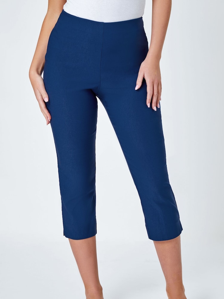Roman Dark Blue Ground Petite Cropped Stretch Capri Trousers - Image 1 of 5