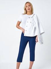 Roman Dark Blue Ground Petite Cropped Stretch Capri Trousers - Image 3 of 5
