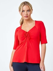 Roman Red Ruched Ribbed Stretch Top - Image 1 of 5