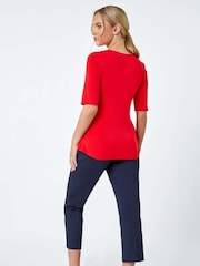 Roman Red Ruched Ribbed Stretch Top - Image 2 of 5