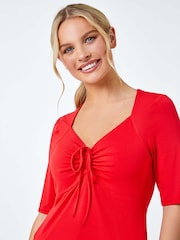 Roman Red Ruched Ribbed Stretch Top - Image 3 of 5