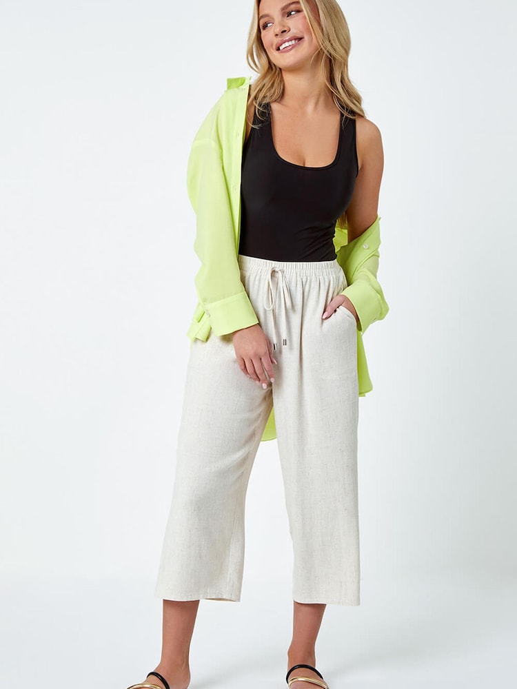 Roman Grey Linen Mix Wide Cropped Trousers - Image 1 of 4